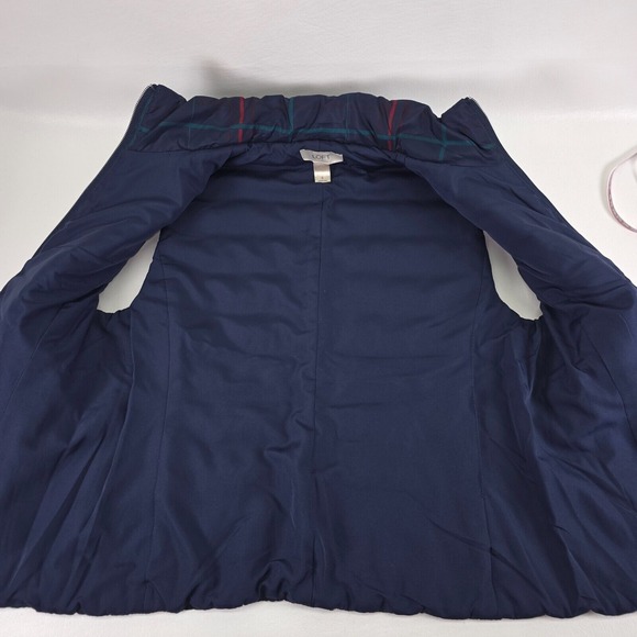LOFT Puffer Vest Womens Small Navy Plaid Clueless Preppy Academia Style Full Zip - Picture 4 of 16
